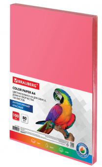 Бумага цветная А4 BRAUBERG, 80г/м2, 100л., интенсив, красная