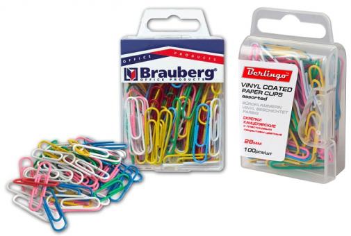 Скрепки Brauberg/Berlingo, цветные 28мм, 100шт., пластиковая упаковка