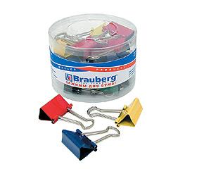 Зажимы для бумаг Brauberg, цветные, 32мм, 24шт., в пластиковом цилиндре