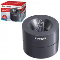 Скрепочница магнитная Brauberg с 30 скрепками, большой бочонок, черная