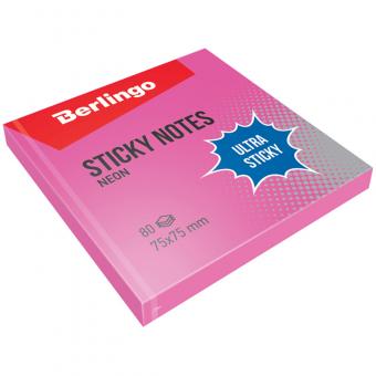 Блок самокл. Berlingo "Ultra Sticky" (75*75мм), 80л., розовый неон