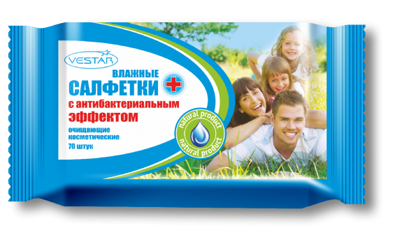 Салфетки влажные, универсальные VESTAR д/всей семьи с антибакт. эффектом 70шт