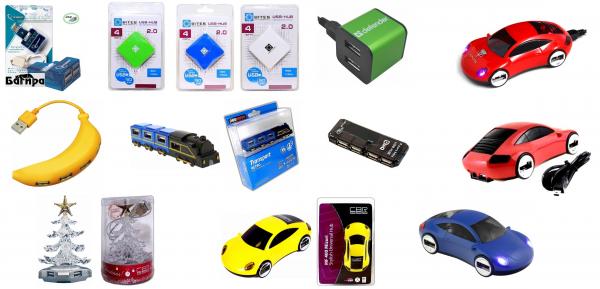 Разветвитель (USB-HUB), 4 порта USB 2.0, ассорти