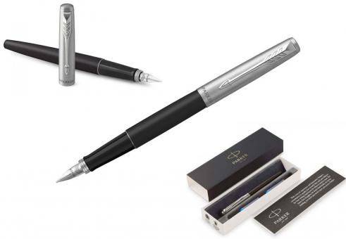 Ручка подарочная перьевая PARKER "Jotter Bond Street Black" черн.корп, нерж.сталь, синяя 1,0мм