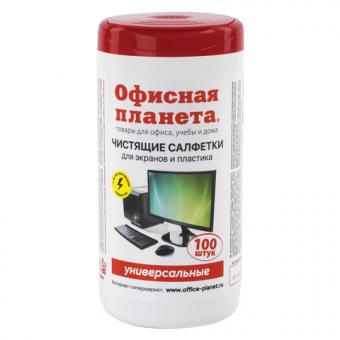 Чистящие салфетки "STAFF, Офисная планета" влажные, универсальные, в тубе 100шт.