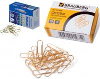 Скрепки Brauberg, золотистые, 28мм, 100шт., карт. упаковка