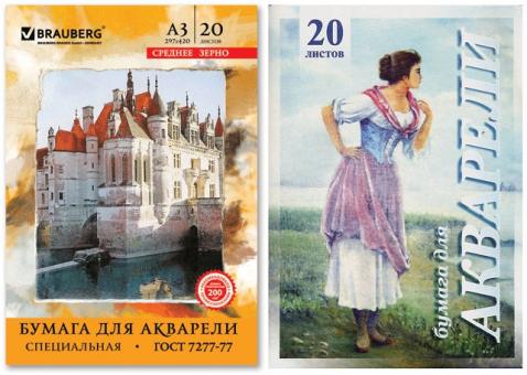 Папка для акварели А3, 20л. Brauberg, 200г/м2, среднее зерно
